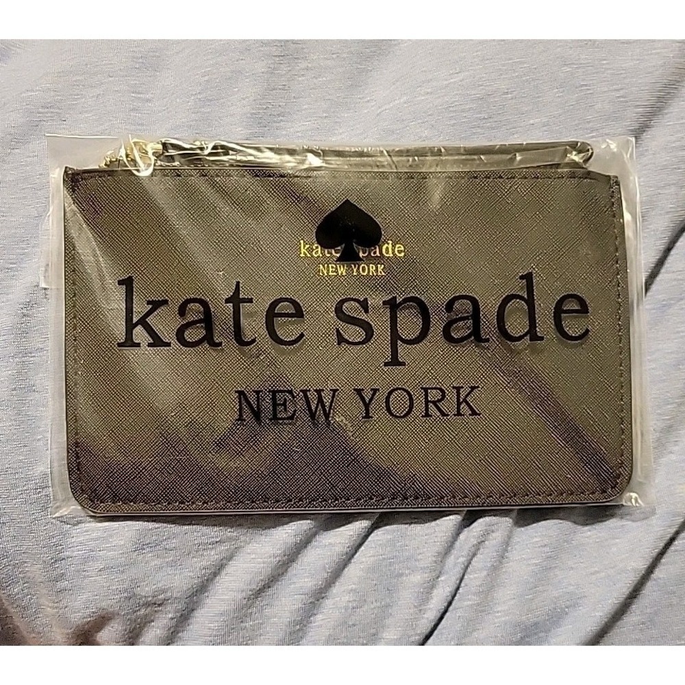 Kate Spade New York Black Wristlet with Logo Accent and Gold Hardware